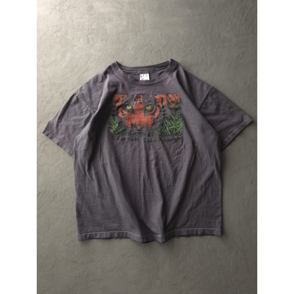 Vintage 90s Eyes On Survival Tiger Faded Black T-shirt Cotton 2X Made In USA